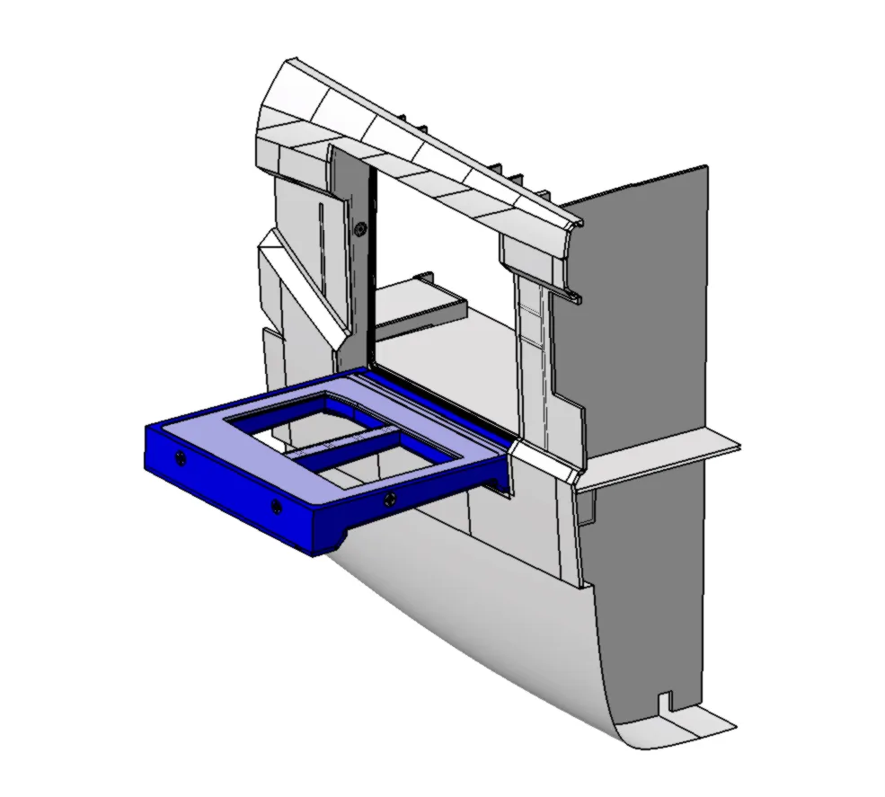 CAD model of a fold-out yacht balcony in the open position