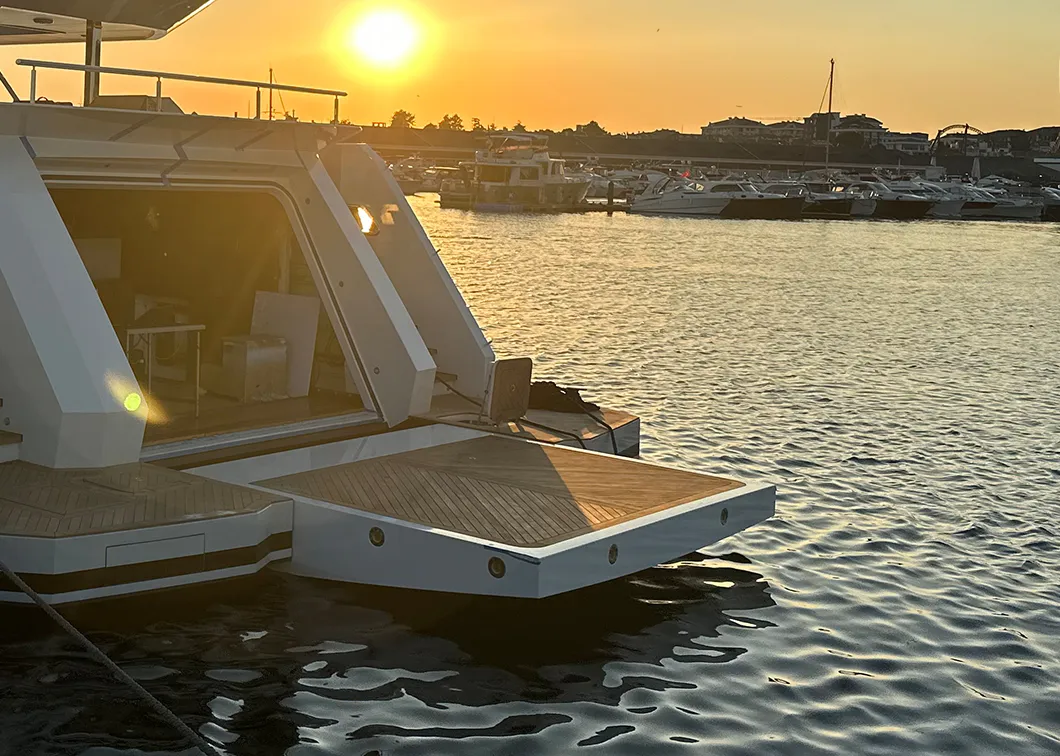 Beach club platform open at sunset
