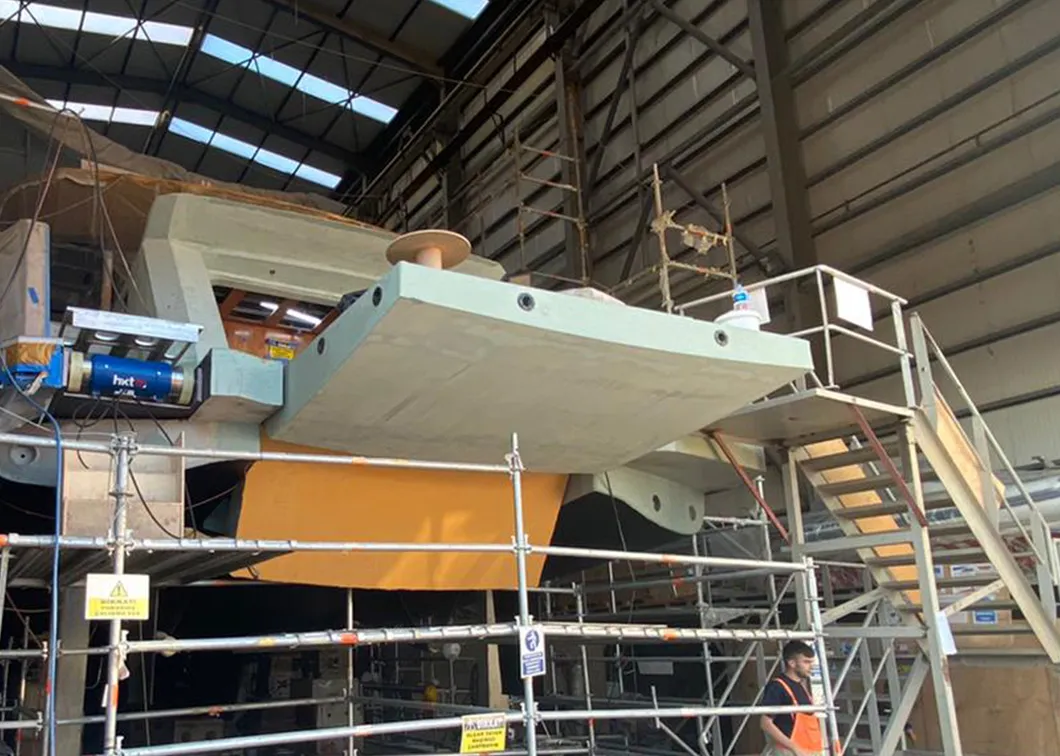 Aluminium door structure during installation at the shipyard